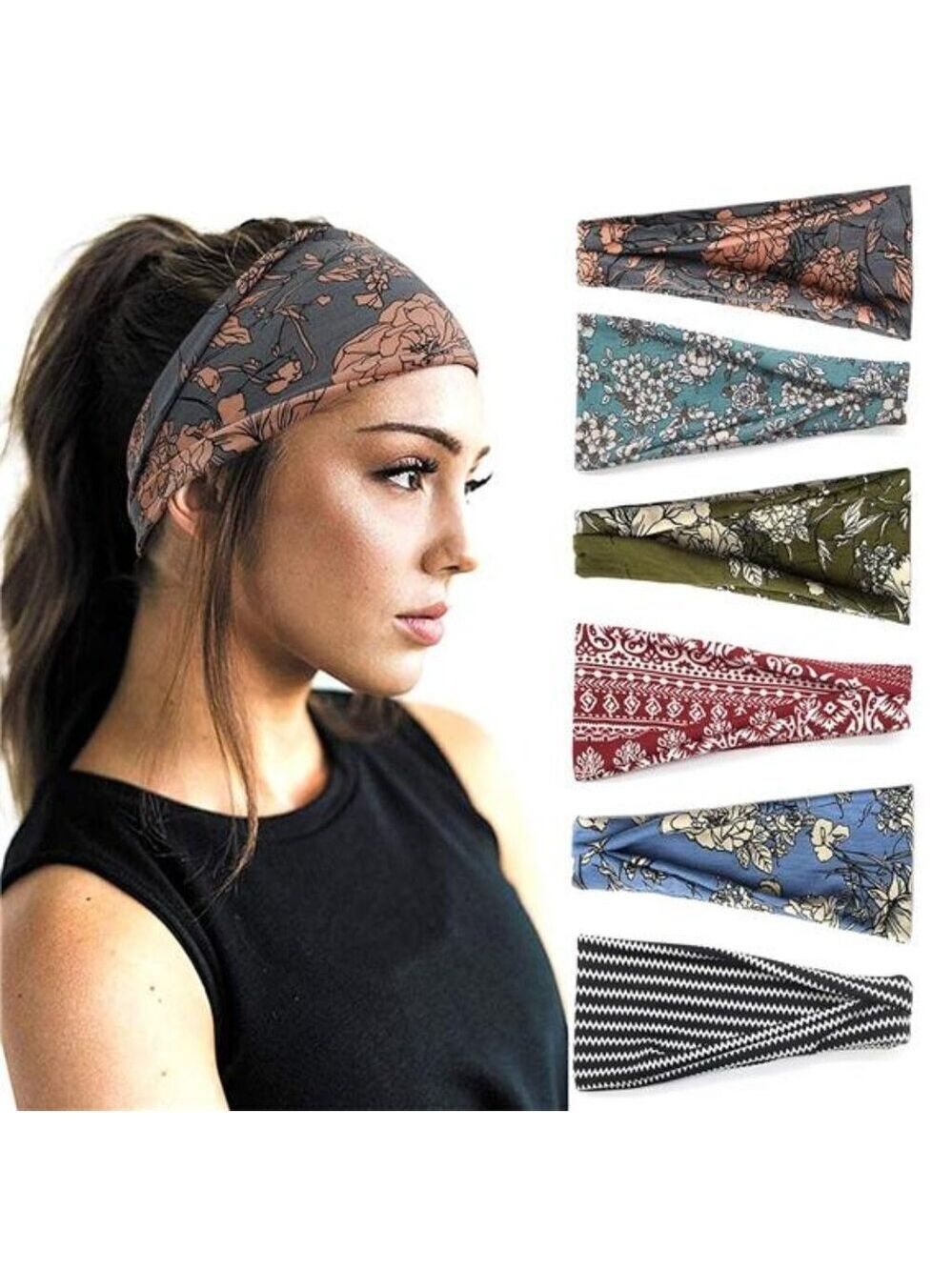 Boho headbands for women wide stretchy yoga workout hair bands set of six pieces